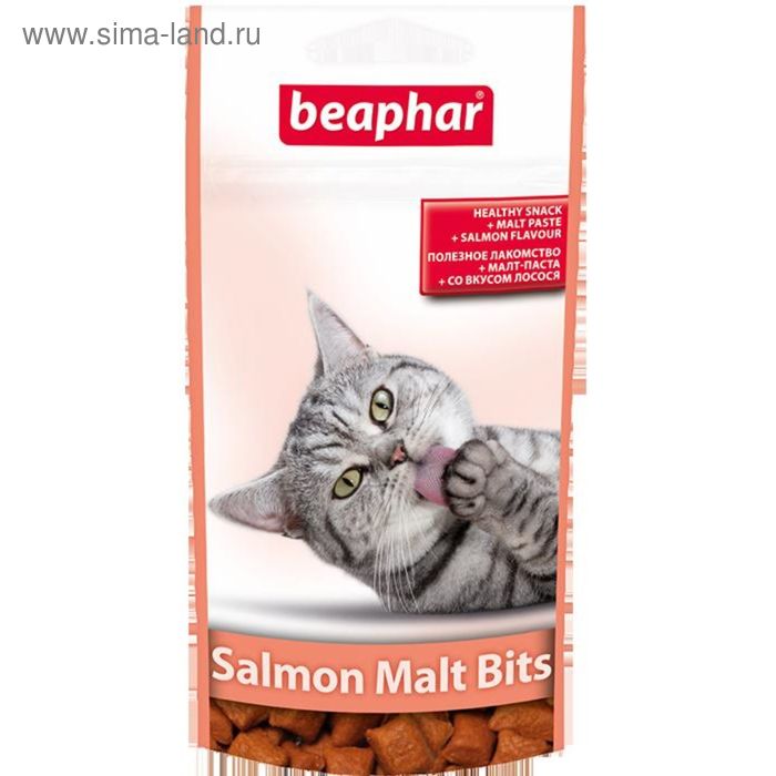 Подушечки Beaphar  "Malt-Bits" лосось 35гр, для кошек - Фото 1