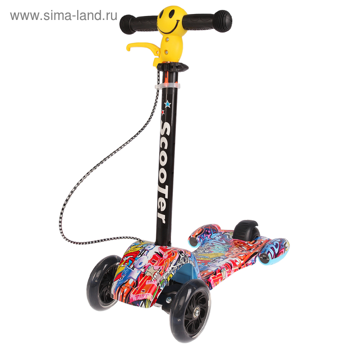 Самокат стальной, колёса световые PU 110/90 мм, тормоз, музыка - Фото 1