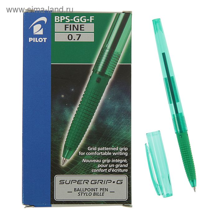 Ручка шариковая Pilot Super Grip G, узел 0.7мм, резиновый упор, стержень зелёный, BPS-GG-F (G) - Фото 1