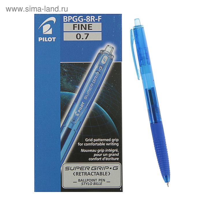 Ручка шариковая автоматическая Pilot Super Grip G, узел 0.7мм, резиновый упор, стержень синий, BPGG-8R-F (L) - Фото 1