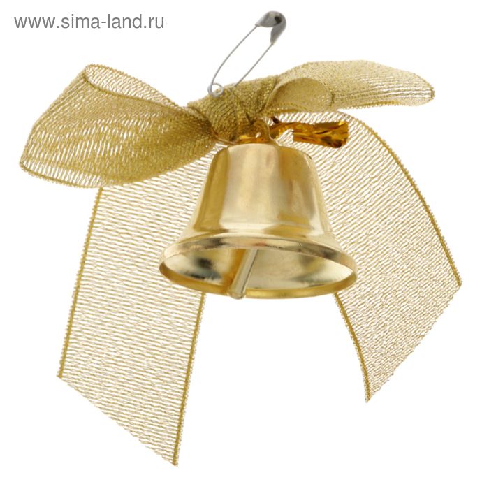 Колокольчик с золотым бантом из парчи, d=3,6 см - Фото 1