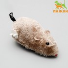 Мышь заводная меховая, 12 см, серая - фото 10240757
