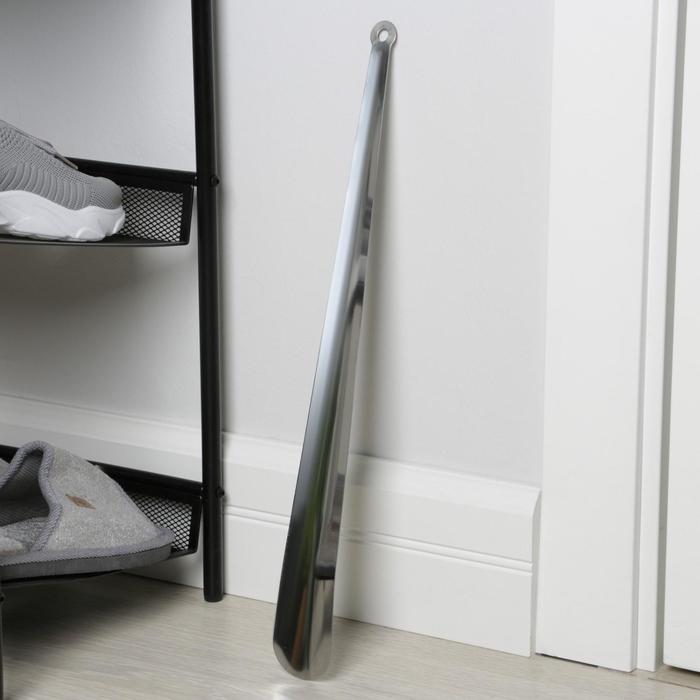 Ложка для обуви Доляна, с кольцом, металлическая, 45×4.5 см, нержавеющая сталь - Фото 1