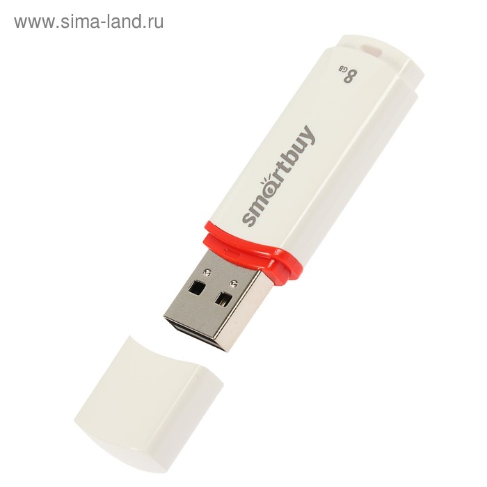 Флешка Smartbuy Crown White, 8 Гб, USB2.0, чт до 25 Мб/с, зап до 15 Мб/с, белая - Фото 1