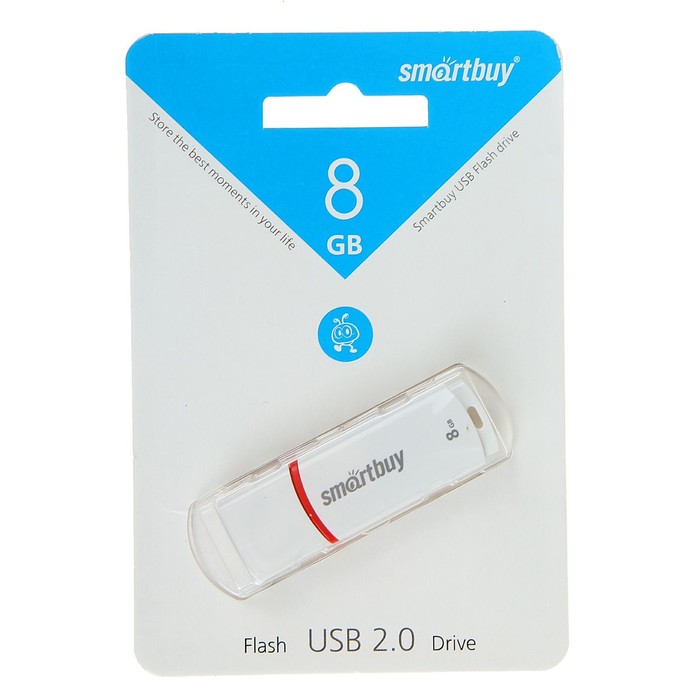 Флешка Smartbuy Crown White, 8 Гб, USB2.0, чт до 25 Мб/с, зап до 15 Мб/с, белая - фото 51505029