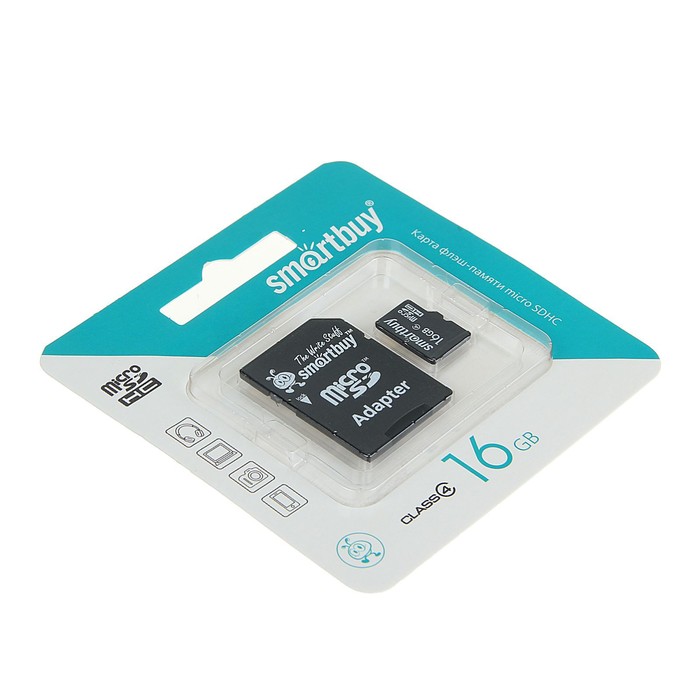 Карта памяти Smartbuy microSD, 16 Гб, SDHC, класс 4, с адаптером SD - фото 51293431