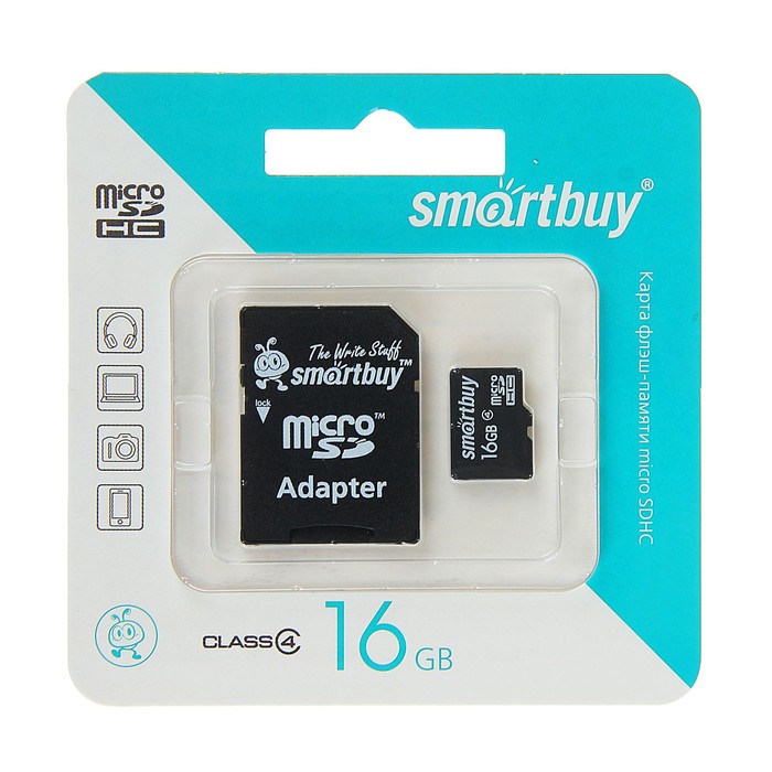 Карта памяти Smartbuy microSD, 16 Гб, SDHC, класс 4, с адаптером SD - фото 51293432