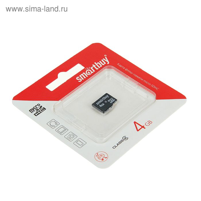 Карта памяти Smartbuy microSD, 4 Гб, SDHC, класс 4 - Фото 1