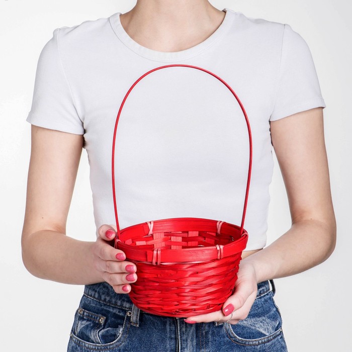 Корзина плетёная, бамбук, красная, (цилиндр) - Фото 1