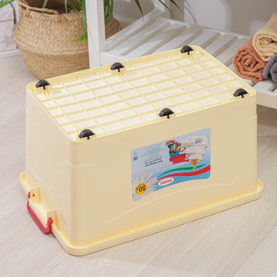 Контейнер для хранения игрушек с крышкой, 50 л, 61×39×32 см, на колёсах, слоновая кость