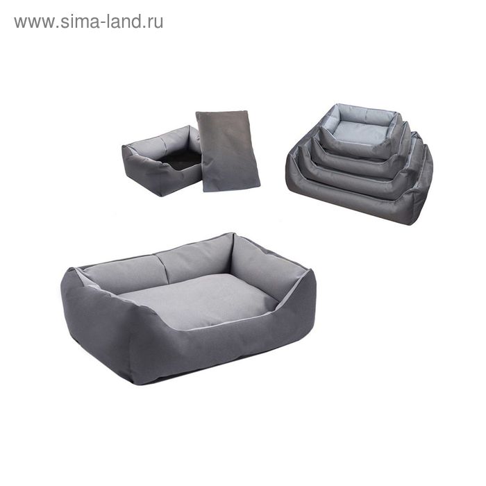 Лежак "Дарэлл-Оксфорд" №1 прямоугольный с подушкой, 55*40*18см, серый - Фото 1