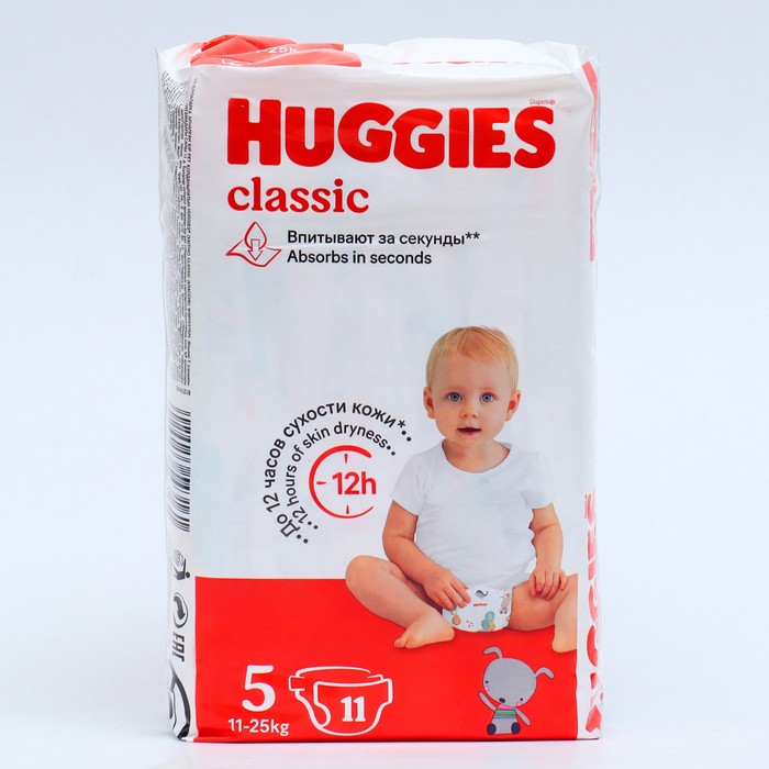 Подгузники HUGGIES Classic (11-25 кг), 11шт - Фото 1