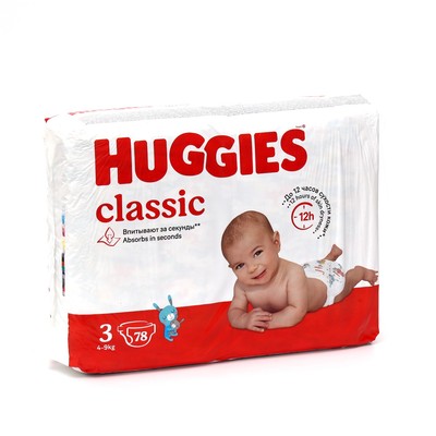 Подгузники Classic (4-9 кг), 78 шт