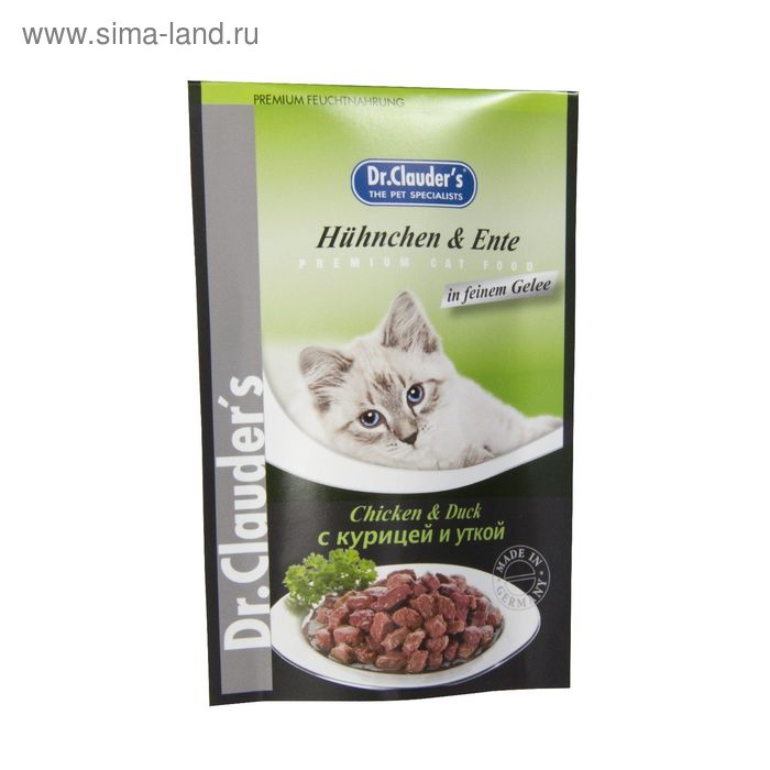 Влажный корм Dr.Clauder's для кошек, кусочки в соусе, курица/утка, пауч, 100 г. - Фото 1