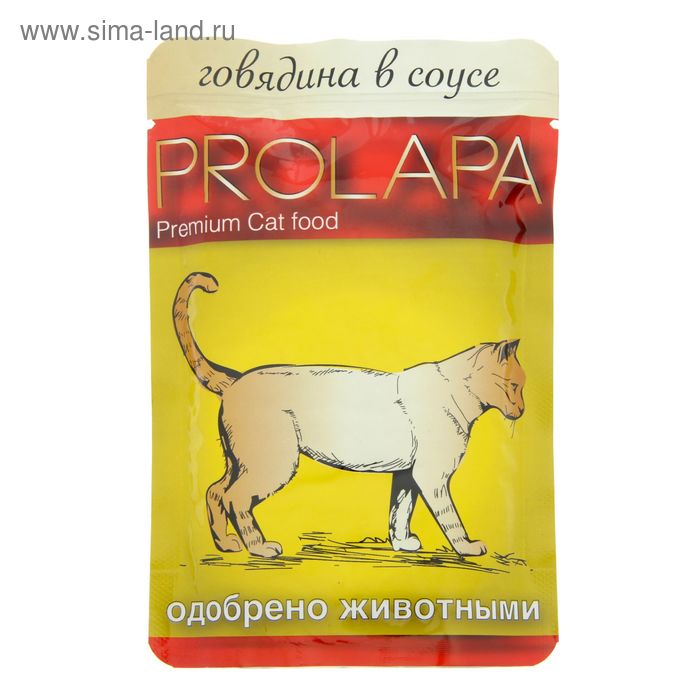 Влажный корм Prolapa Premium для кошек, говядина в соусе, пауч., 100 г. - Фото 1