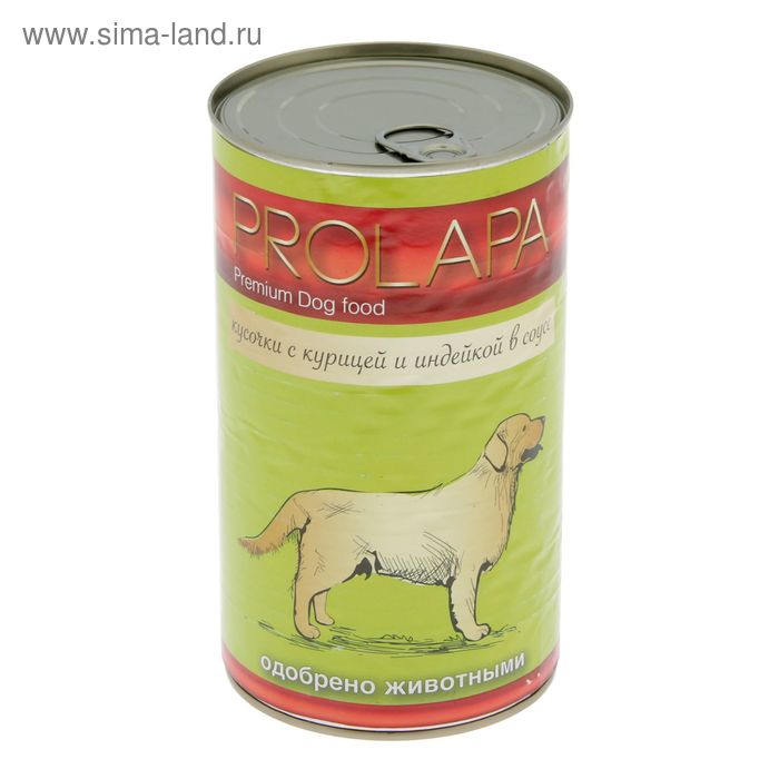 Влажный корм Prolapa Premium для собак, курица и индейка в соусе, ж/б, 1240 г. - Фото 1