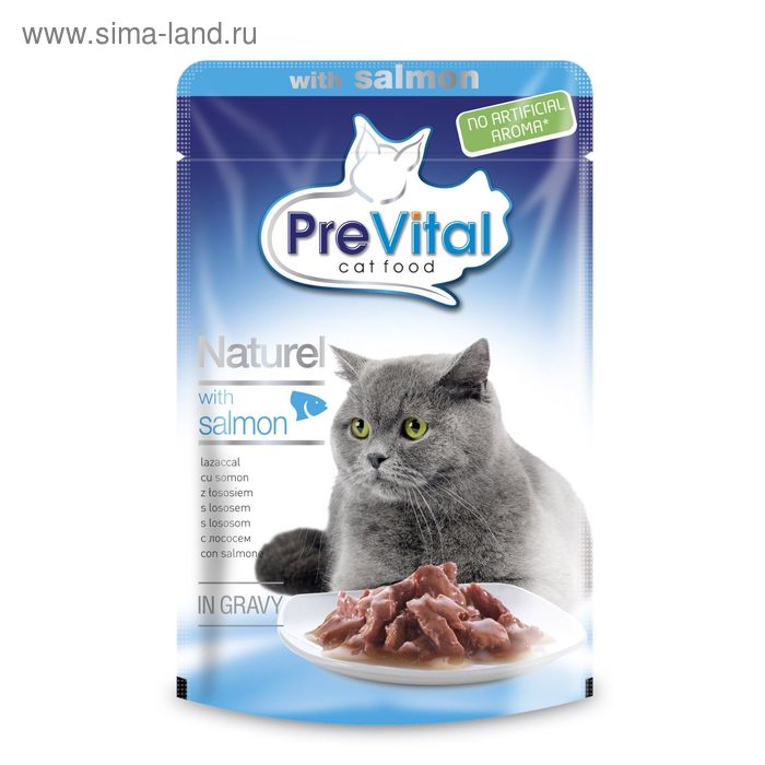Влажный корм PreVital Naturel для кошек, кусочки в соусе с лососем, пауч., 85 г. - Фото 1