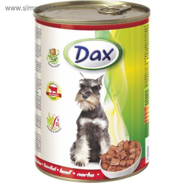 Влажный корм DAX для собак, кусочки в соусе с говядиной, ж/б, 415 г. - Фото 1