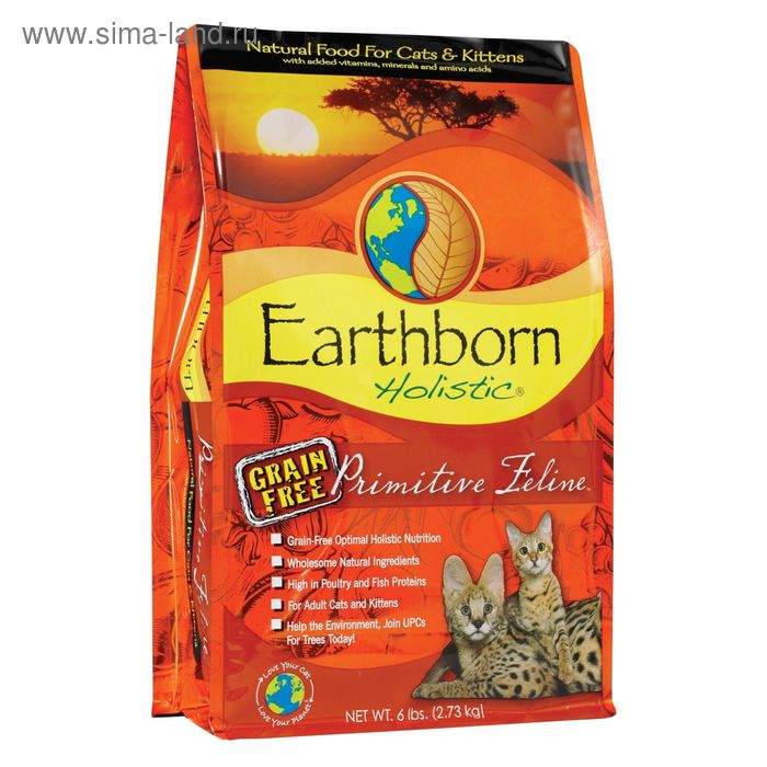 Сухой корм Earthborn Holistic Primitive Feline для кошек и котят, беззерновой, 2,7 кг. - Фото 1