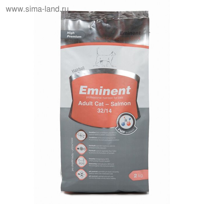 Сухой корм Eminent Adult Cat 32/14 для кошек, с лососем, 2 кг. - Фото 1
