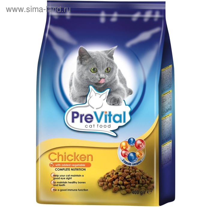 Сухой корм PreVital для кошек, курица с овощами, 400 г. - Фото 1