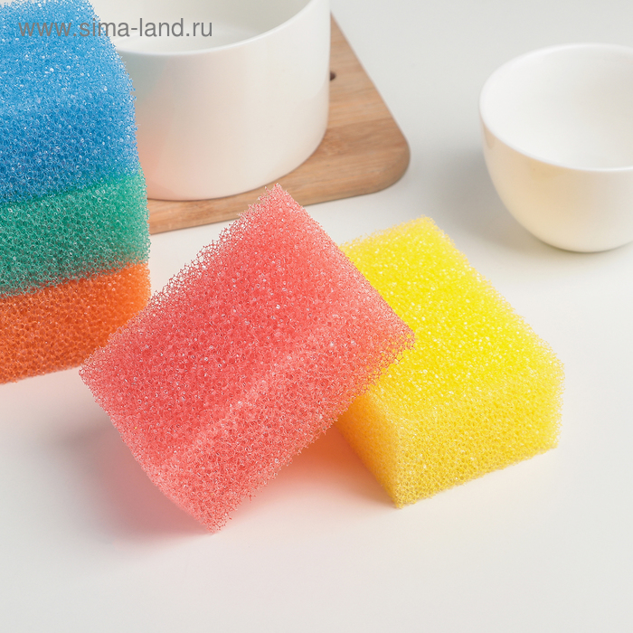 Набор губок кухонных для деликатных поверхностей и тефлоновой посуды, 10×6,5×4 см, 5 шт - Фото 1