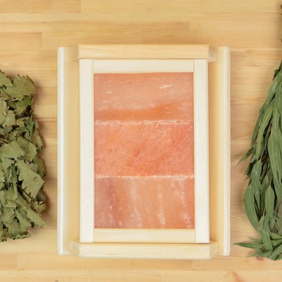 Абажур для бани и сауны с гималайской солью, липа, 38×30×9 см, настенный, 3 плитки, «Добропаровъ»