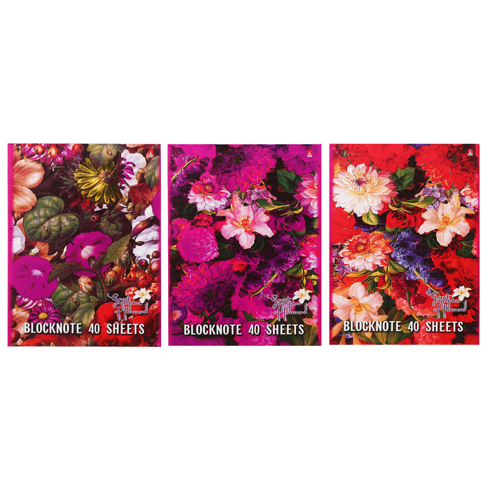 Блокнот А5, 40 листов на скрепке "Цветы", МИКС - Фото 1