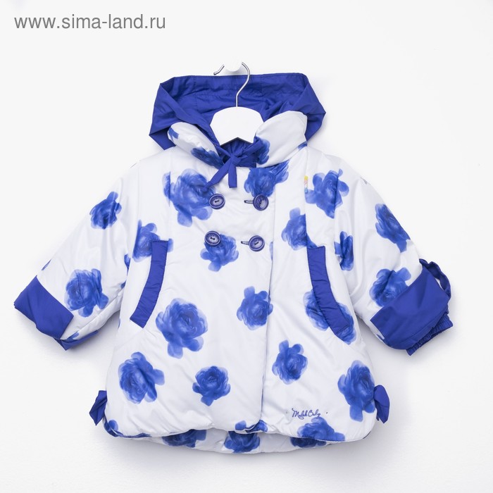 Пальто для девочки, рост 74 см, цвет белый/синий - Фото 1