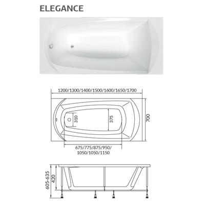 Ванна акриловая 1MarKa Elegance, 170×70 см, без каркаса и панели