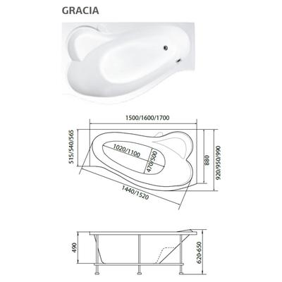 Ванна акриловая 1MarKa GRACIA, 170×100 см, правая, без каркаса и панели
