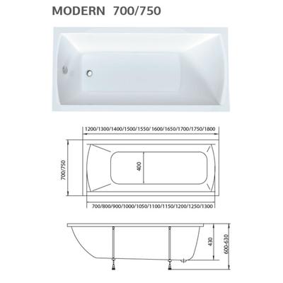 Ванна акриловая Poseidon Modern, 120×70 см, без каркаса и панели