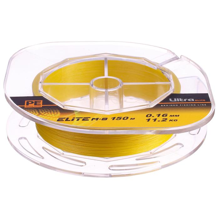 Шнур плетёный Aqua Pe Ultra Elite M-8 Yellow, диаметр 0.16 мм, тест 11.2 кг, 150 м - Фото 1