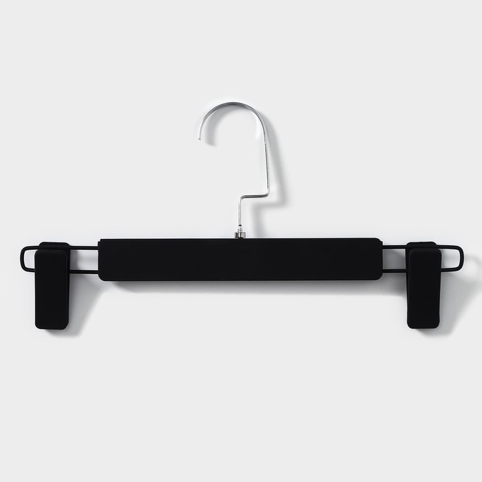 Вешалка для брюк и юбок с зажимами, 30×16.5 см, покрытие soft-touch, чёрная - Фото 1