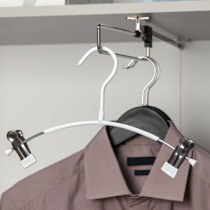 Плечики для брюк и юбок с зажимами, 26×25 см, антискользящее покрытие, цвет белый - Фото 1