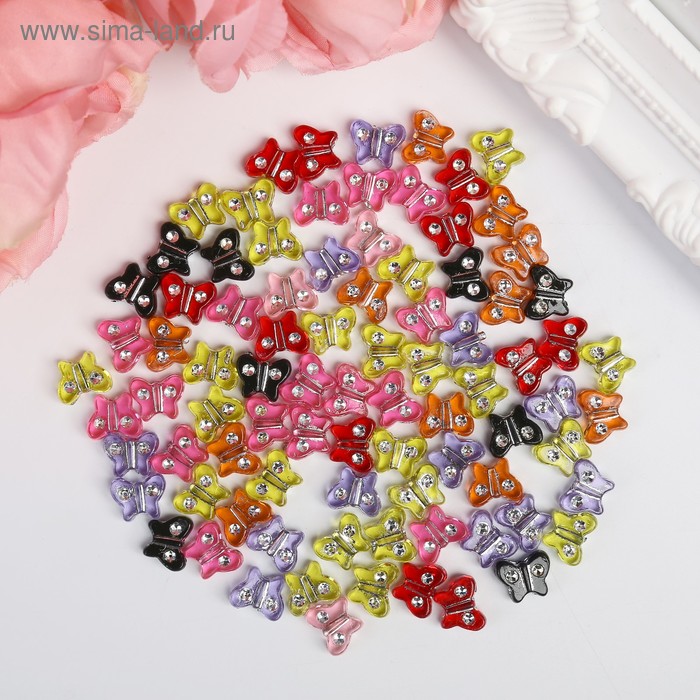 Бусины для творчества пластик "Бабочки со стразиками" набор 20 гр 1х0,5 см - Фото 1