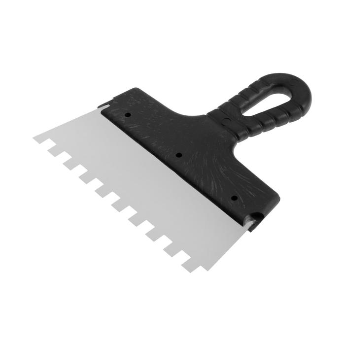 Шпатель зубчатый ТУНДРА, 200 мм, зуб 10 х 10 мм, нержавеющая сталь, пластиковая рукоятка - Фото 1