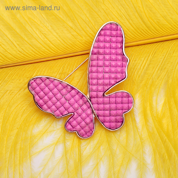 Брошь "Бабочка" рельеф, цвет розовый в серебре - Фото 1