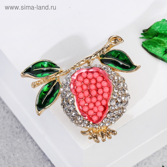 Брошь «Гранат», цветная в золоте - Фото 1