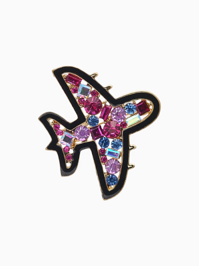 Брошь «Самолет», цветная в золоте - Фото 1