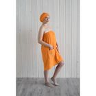 Набор для сауны женский с вышивкой (парео, чалма) цвет оранжевый - Фото 1