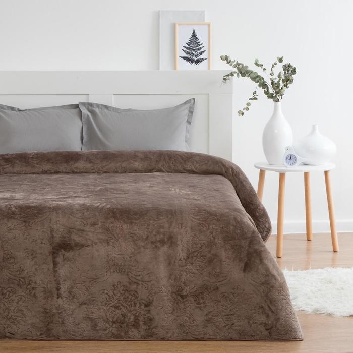 Покрывало с мехом евро ELITE, 250×225 см, коричневое - Фото 1