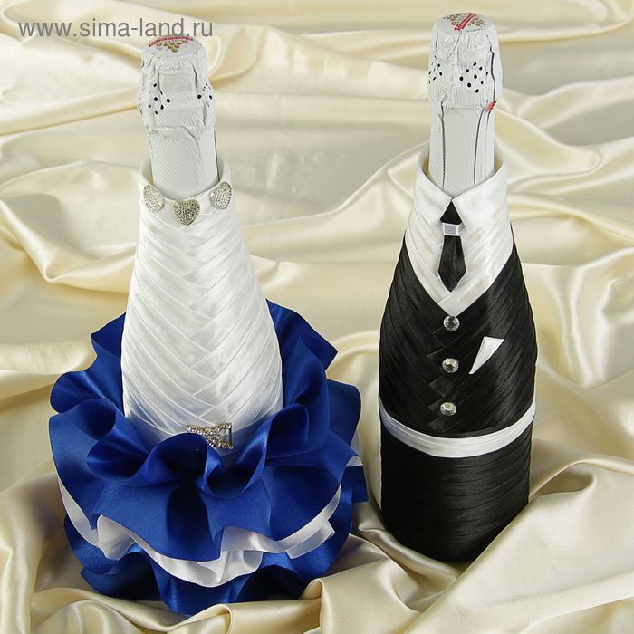 Украшения на шампанское "Элит-тубы" платье с юбкой синее (2 шт, ) - Фото 1