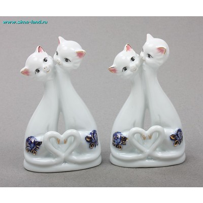 Сувенир керамика под фарфор 2 котёнка хвостики сердечком (набор 2 шт) 13 см
