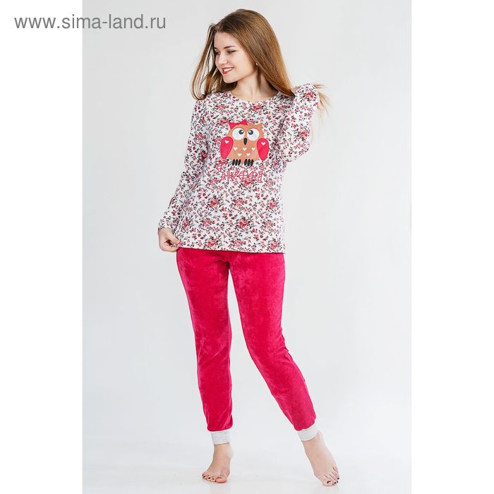 Комплект женский (фуфайка, брюки) 8749 цвет розовый, р-р 46 - Фото 1