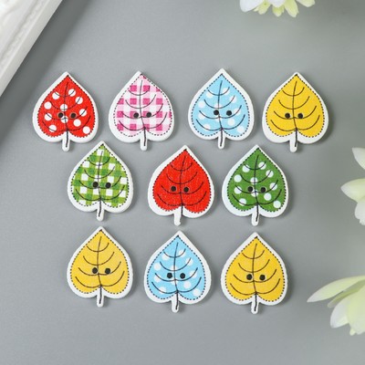 Набор пуговиц декоративных дерево «Листик», набор 10 шт., 2.2×1.8 см, МИКС