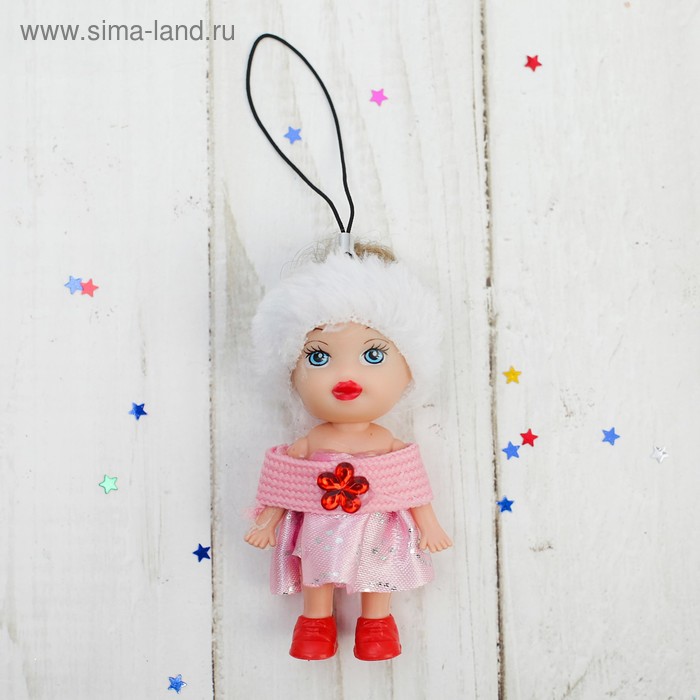 Брелок «Куколка», в пушистой повязке и в платье, цвета МИКС - Фото 1