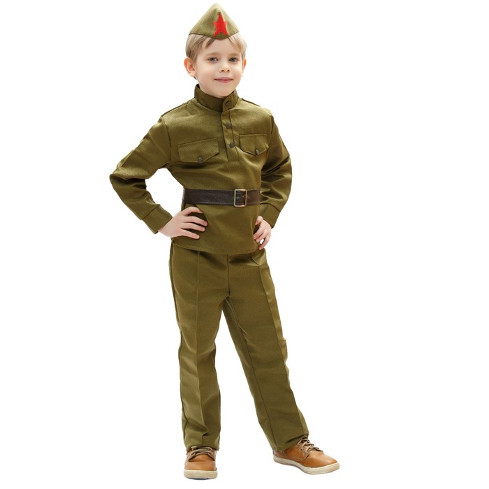 Костюм военного, гимнастёрка, ремень, пилотка, брюки, 3-5 лет, рост 104-116 см - Фото 1