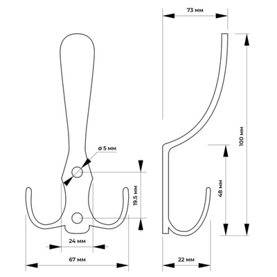 Крючок мебельный KM301SN, трёхрожковый, цвет матовый никель
