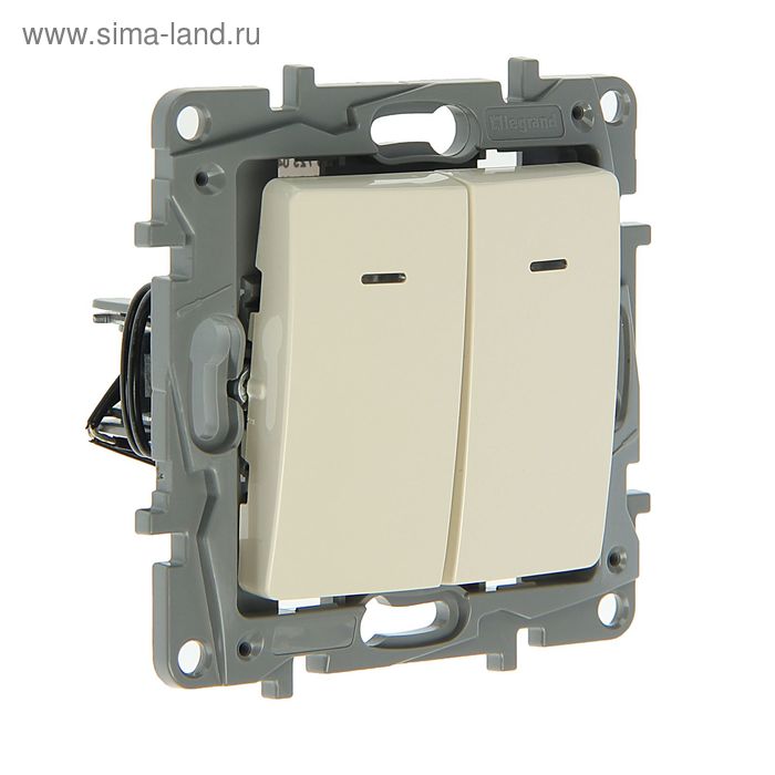 Выключатель Legrand Etika 672304, 10 А, 2 клавиши, скрытый, с подсветкой, слоновая кость - Фото 1
